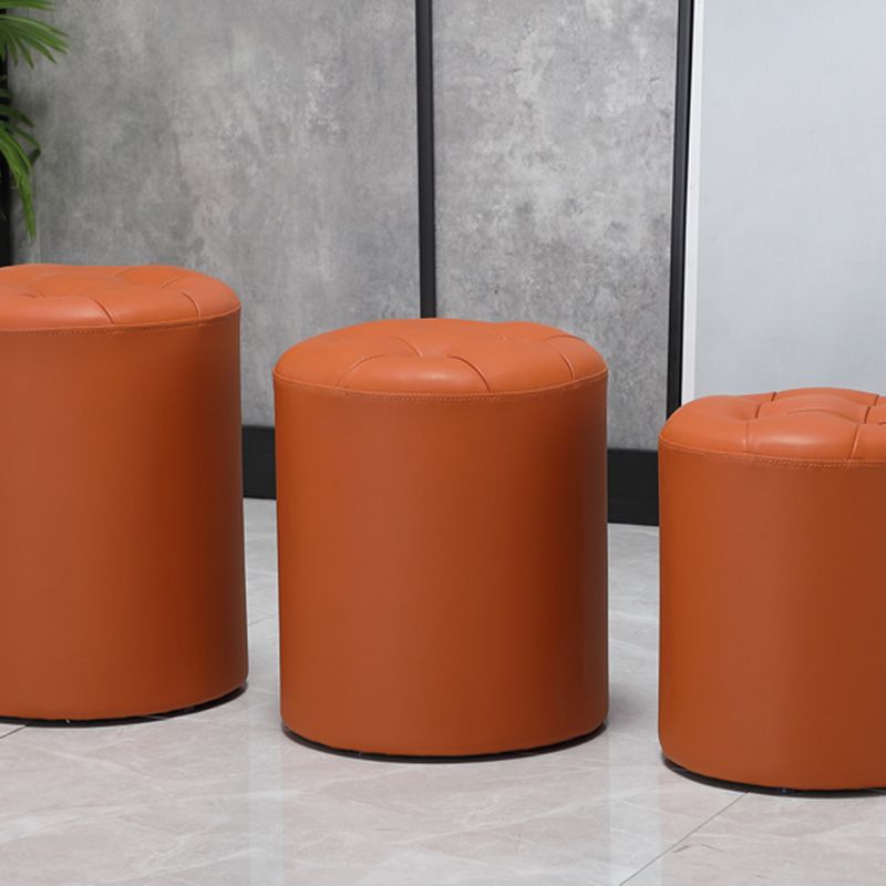 Round Genuine Leather Ottoman Standard Tufted Plain Water Resistant Modern Ottoman