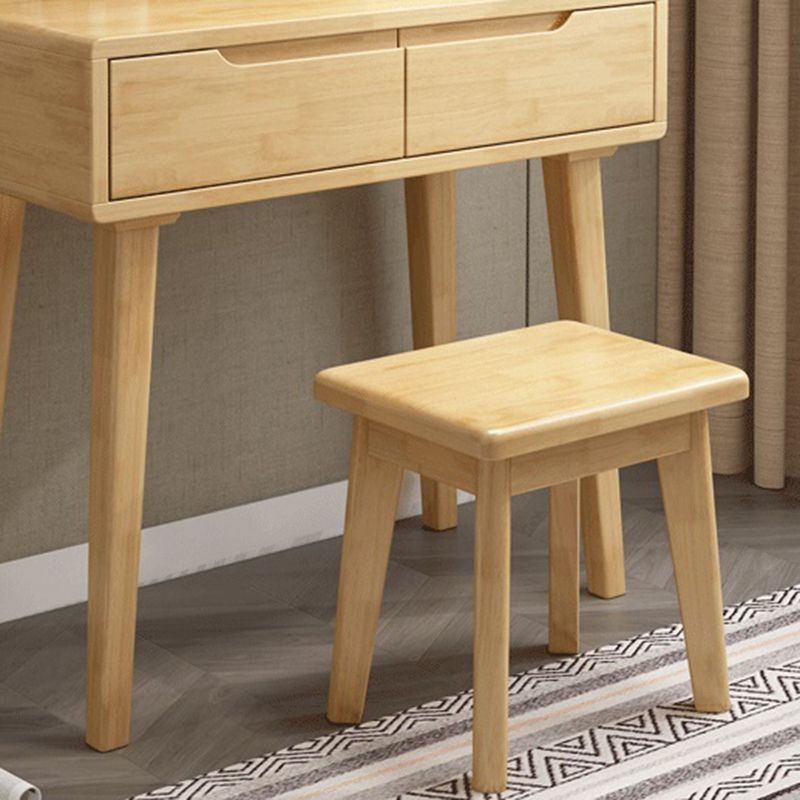 4 Drawer & Mirror Makeup Vanity Desk Rubber Wood Dressing Table