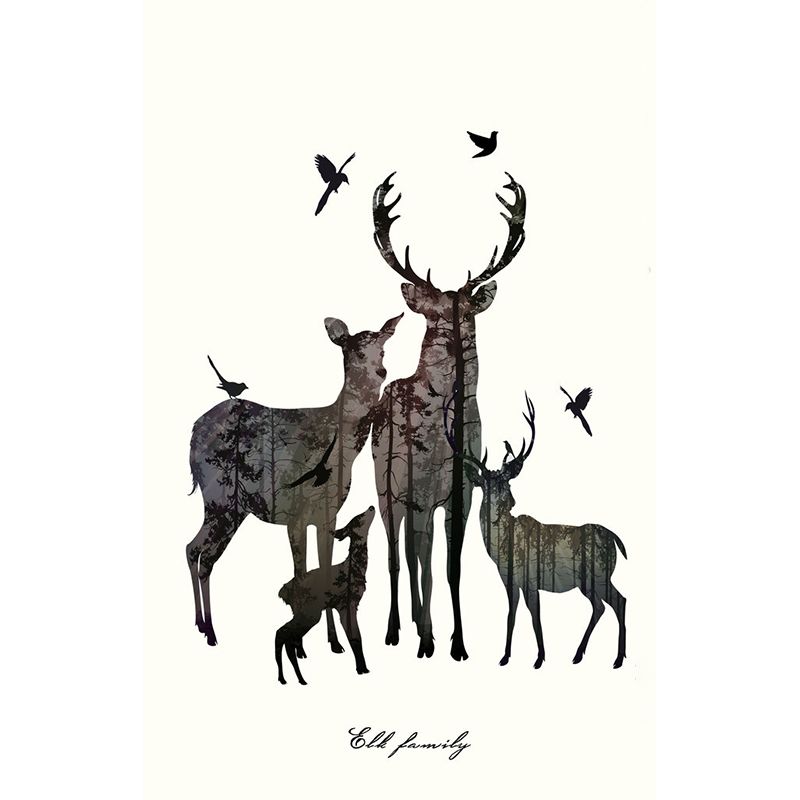 Grey Deer Family Silhouette Murals Waterproof Nordic Living Room Wall Decoration
