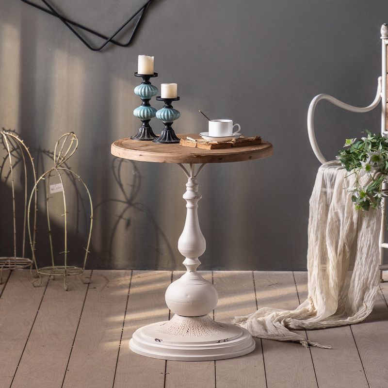 French Country Distressed Cocktail Table Wooden Pedestal Coffee Table for Living Room