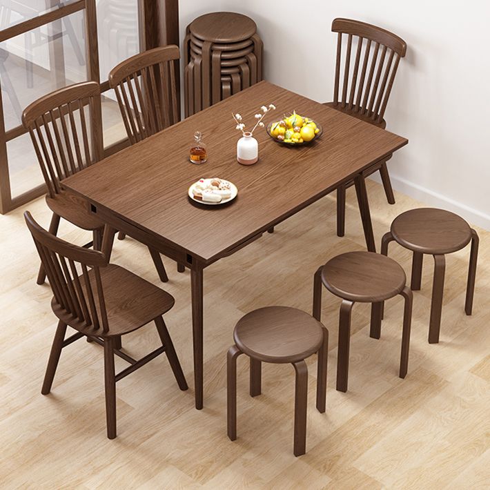 Table en bois en caoutchouc extensible dans la nature / noix Table rectangle moderne avec 4 jambes