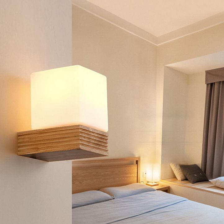 Modern Style Wall Mounted Lamps Wood 1 Light Flush Mount Wall Sconce for Bedroom