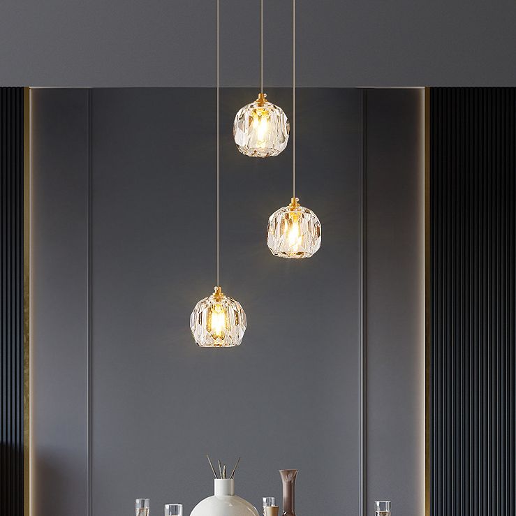 Ball Beveled Crystal Suspension Lamp Modern Simplicity Brass Finish Multi Pendant Ceiling Light