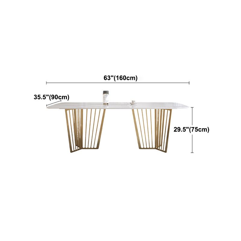 Luxury Sintered Stone Top White Table Rectangle Dining Table with Gold Double Pedestal