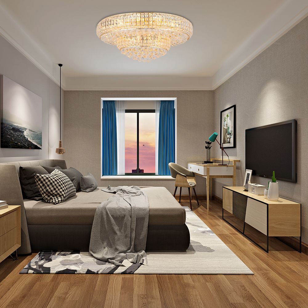 Oro de acabado redondeado de color de techo ligero de estilo moderno de cristal claro de montaje de cristal para sala de estar