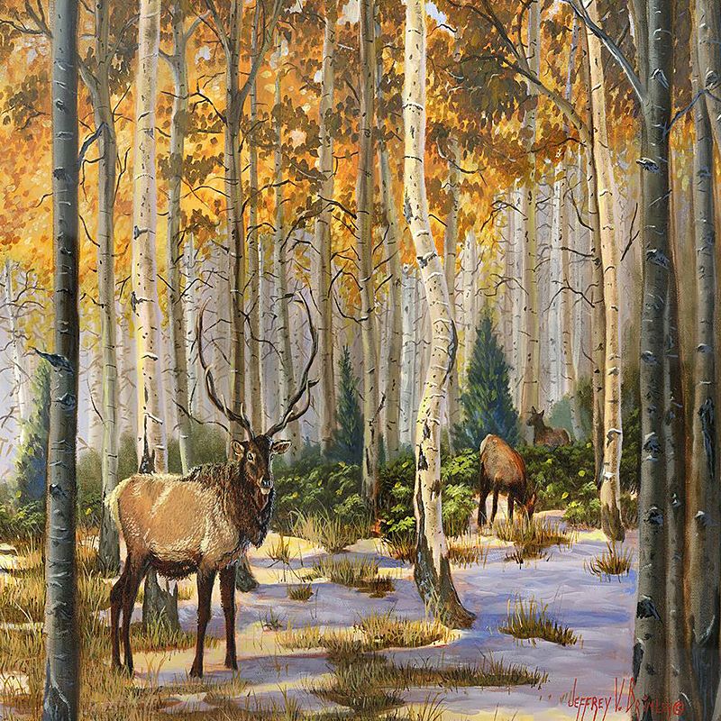 Yellow-Brown Modern Wall Mural Decal Whole Elk in the Forest Wall Covering for Home