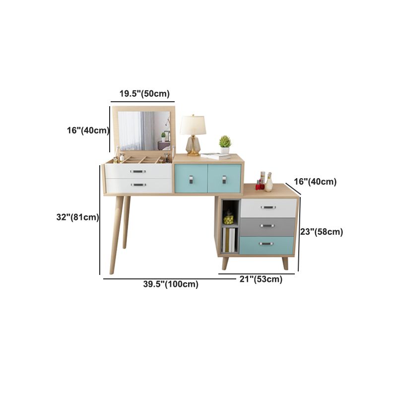 Wooden Flip-top Vanity Set Modern Natural Vanity Desk with Drawers