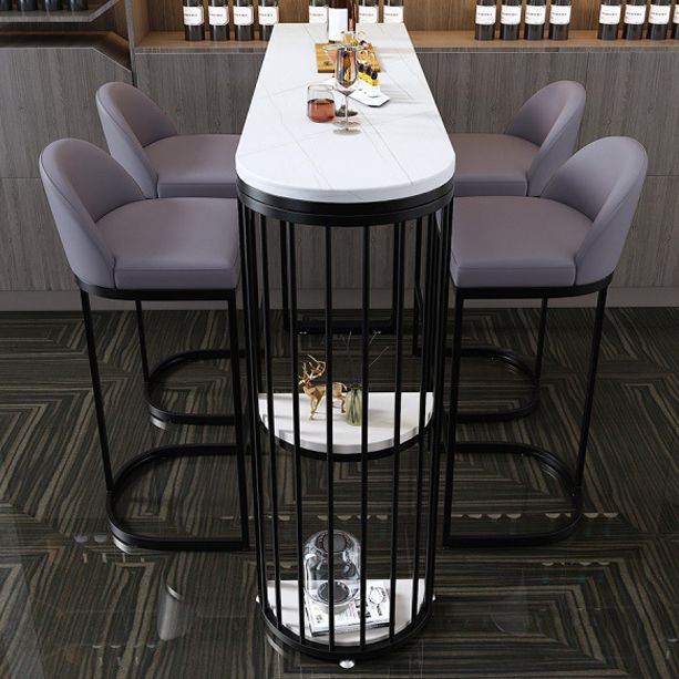 White Modern Style Bar Table in Faux Marble and Metal Specialty Coffee Shop Bar Table