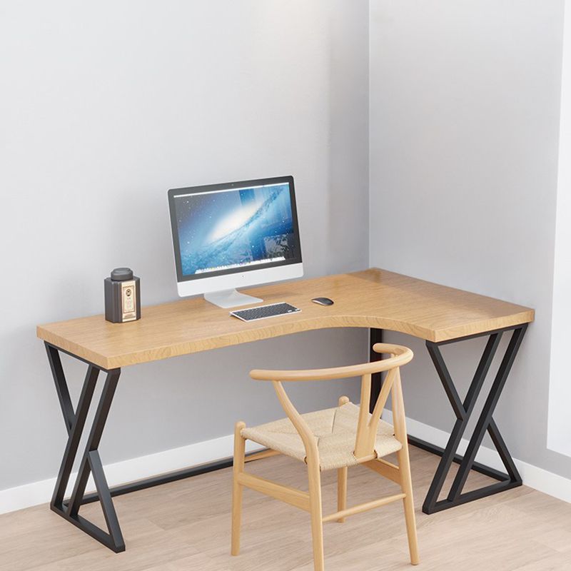 L-Shape Industrial Office Desk Solid Wood Fixed Writing Table