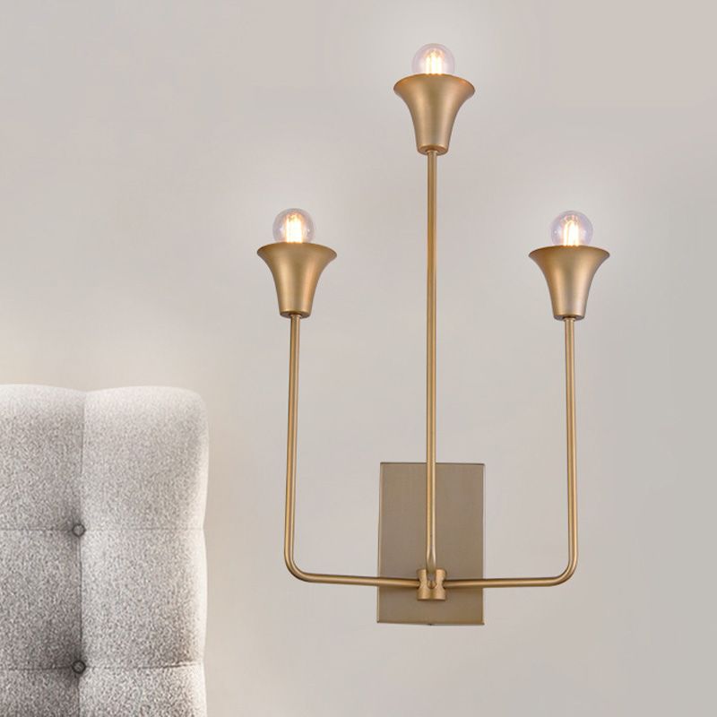 Lampada a campana in metallo Lampada Luxury 3 lampadine per la camera da letto illuminazione montata in oro con braccio dritto