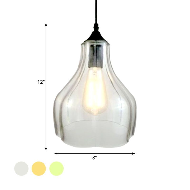 Yellow/Green/Clear Glass Gourd Suspension Pendant Contemporary 1 Light Black Hanging Lamp for Restaurant