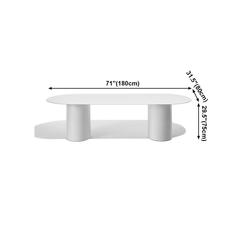 Modern Solid Wood Table for Restaurant Oval Dining Table in White with Double Pedestal