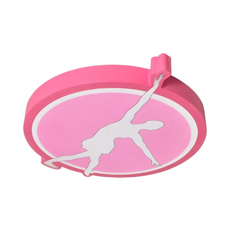 Circle Acrylic Ceiling Mounted Light Kids Pink/Yellow/Blue LED Flushmount Lighting with Ballet Girl Design