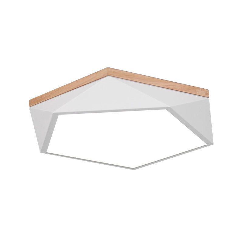 Plafonnier à facettes Macaron métallique 16"/19,5" W LED pour chambre à coucher en blanc/gris/vert avec auvent en bois