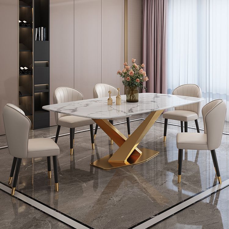 Modern Rectangle Sintered Stone Dining Table for 4/6 with Metal Base Dining Set for Restaurant