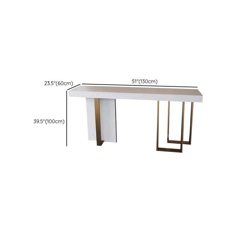 Glam Style Bar Table Rectangle Faux Marble Bar Dining Table with Double Pedestal