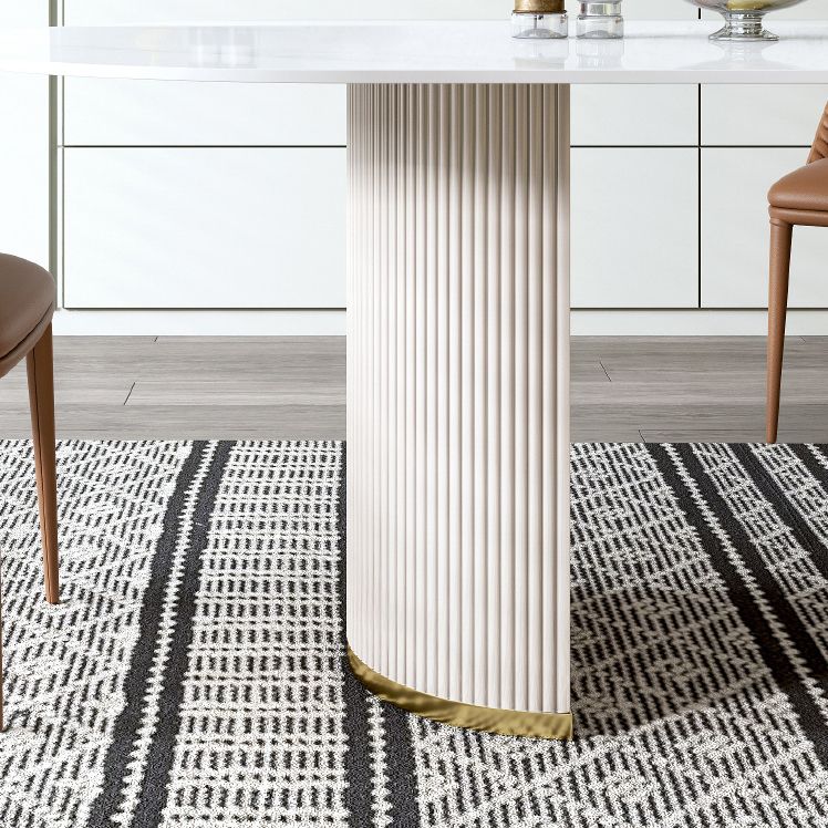 Glam Oval Standard Dining Table White Sintered Stone Dining Table for Kitchen