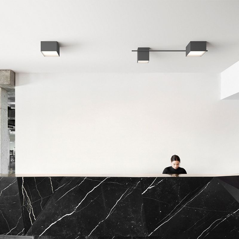 Moderne Minimalistische LED Plafondlamp Smeedijzer Geometrische Flush Mount met Acryl Shade