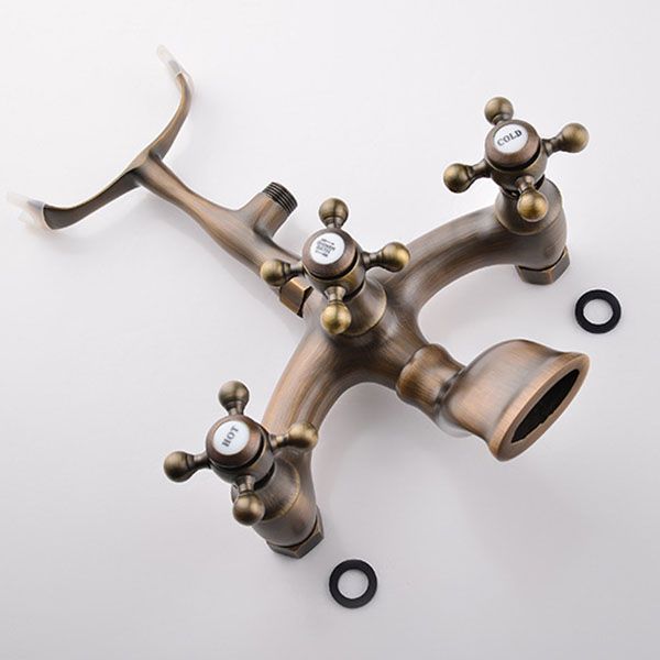Floor Mounted Copper Freestanding Tub Filler Single Handle Freestanding Faucet with Hose