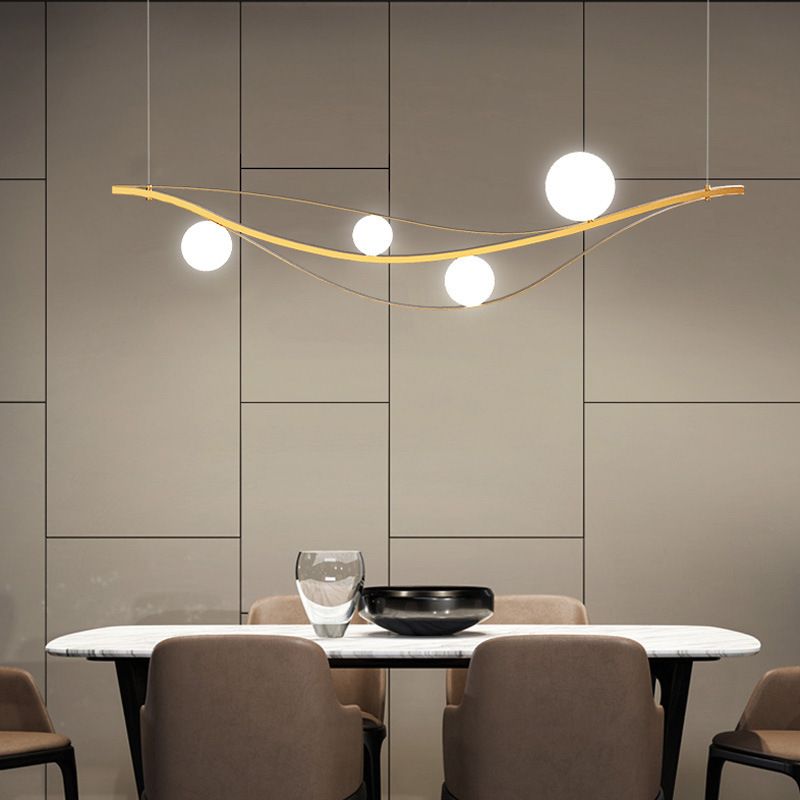 Minimalist Leaf Shaped Island Lamp White Glass 4-Bulb Dinner Hanging Light Fixture