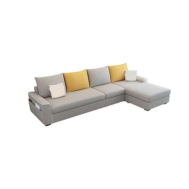 L-Shape Linen Blend Square Arm Sectional with Slipcovered and Storage