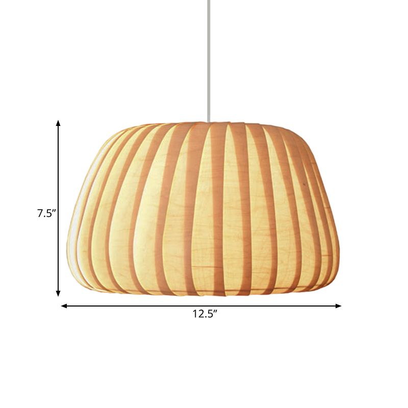1-Light Office Pendulum Light Modern Beige Pendant Lighting Fixture with Pumpkin Wood Shade