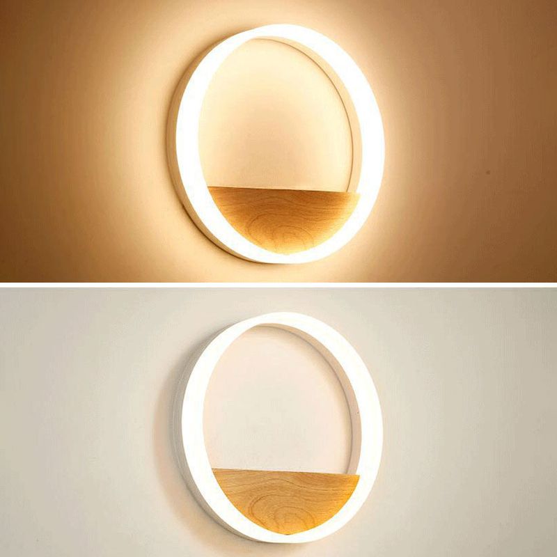 LED Wooden Indoor Sconce Light Fixture Acrylic Circle Wall Lighting for Bedroom