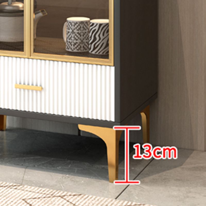 Modern Display Cabinet Faux Wood Storage Cabinet with Glass Doors for Living Room