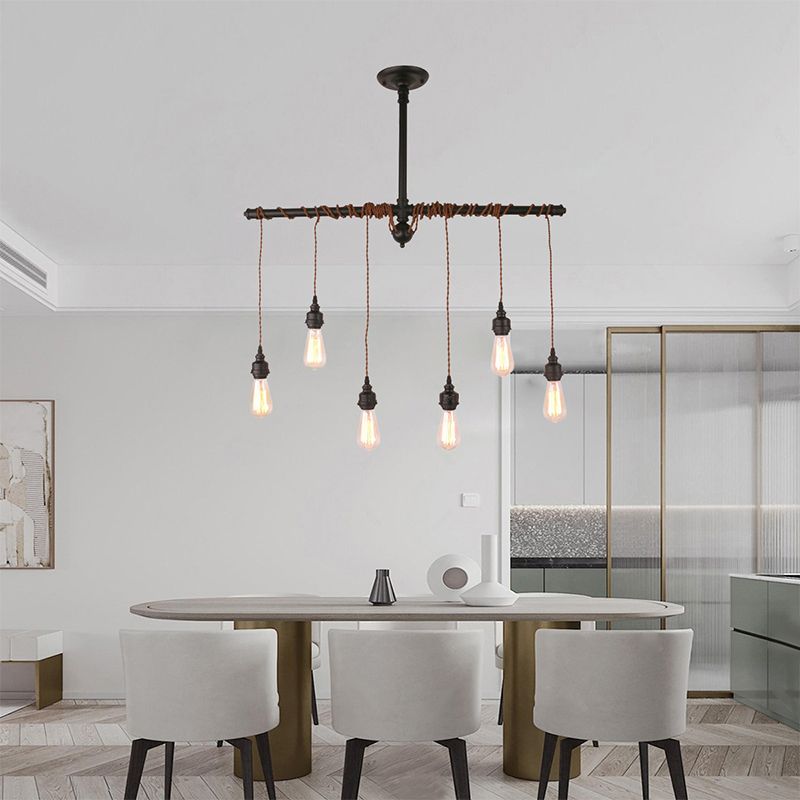 Peas Shape Pendant Light Modern Style Wood 6 Lights Island Lamps for Living Room