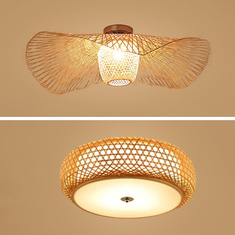 Rattan Ceiling Mount Light Fixture Asian Ceiling Flush