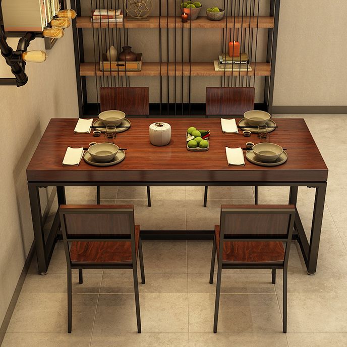 Table à manger de style industriel en bois massif table de rectangle marron avec cadre noir pour salle à manger