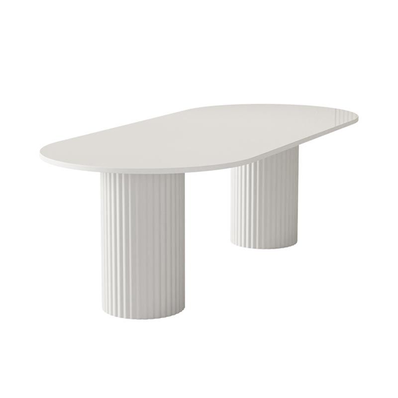 Oval Dining Table Modern Stone Dining Table in White with Double Pedestal