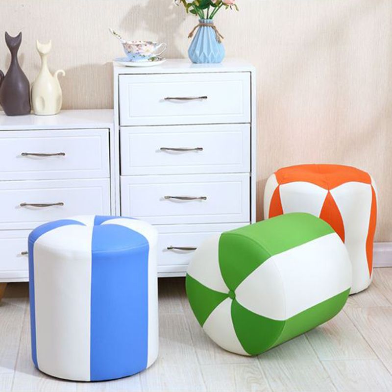 Modern Water Resistant Pouf Round Color Block Leather Indoor Pouf