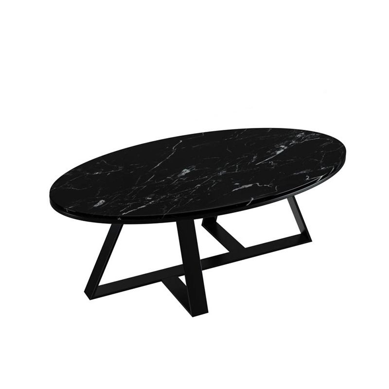 Oval Coffee Table with a Black/gold Base Made of Marble and Wrought Iron