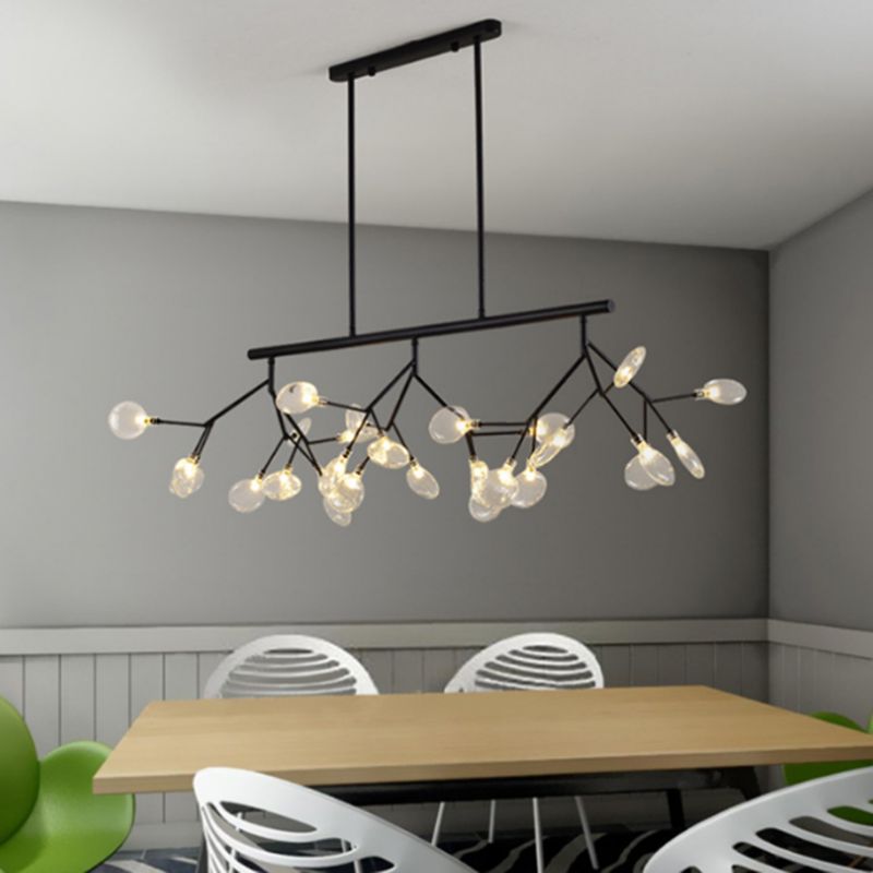 27 Lights Island Lighting Ultra-modern Branch Metal Pendant with Clear Shade for Dining Room