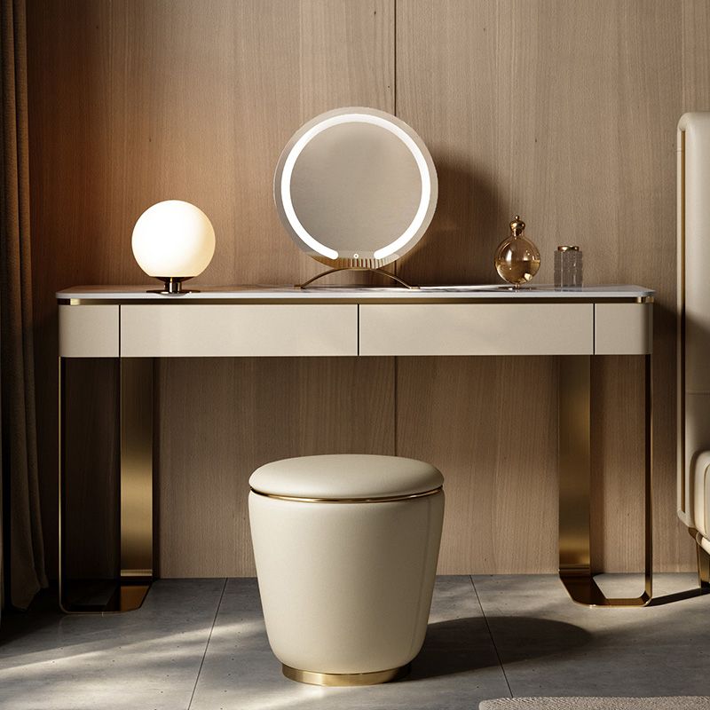 2 Drawers 29.52" High Vanity Set with Stool Stone Top Dressing Table