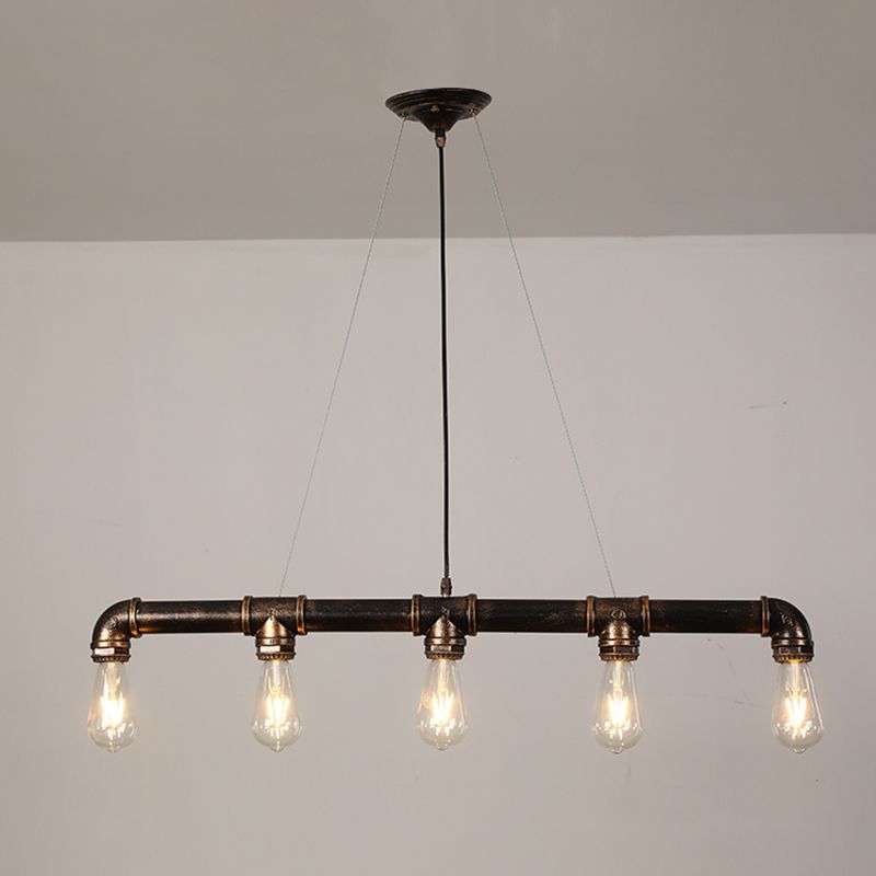 Metal Bare Bulb Island Lighting Fixture Industrial Style Restaurant Island Pendant Light