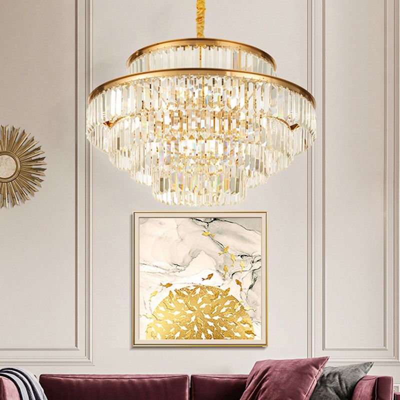 Tier circolari artistici Sospensione Luce Tri-Prism Crystal Living Room Light Light in oro
