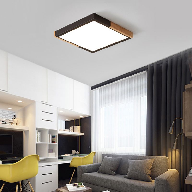Gesplitst vierkant inbouwlicht Scandinavisch metaal Groen/wit/zwart-hout LED-plafondverlichting in wit/warm/3 kleuren licht, 16"/19,5" breed