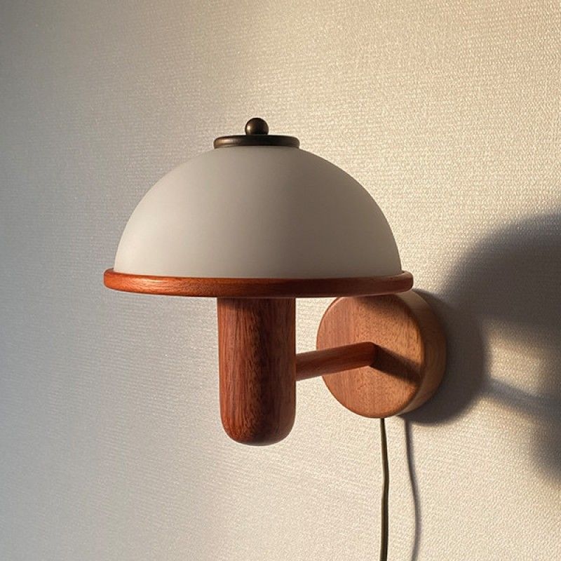 Modern Wooden Wall Lamp Glass Shade Wall Sconce Lighting for Bedroom