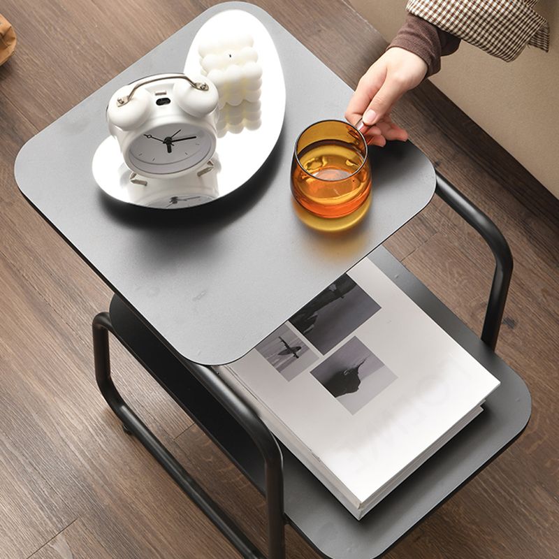 Modernistic Sled Base Side Table Rectangular Metal Top End Table with Shelf