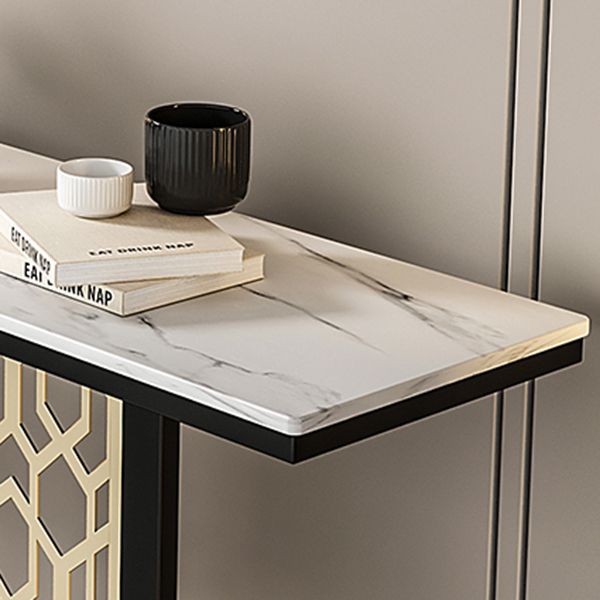 Glam Console Table with Rectangle Stone Top and Black Base for Hall