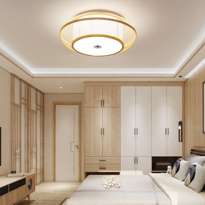 Asia Circle Flush Mount Ceiling Light Bamboo Flush Mount Lighting for Bedroom