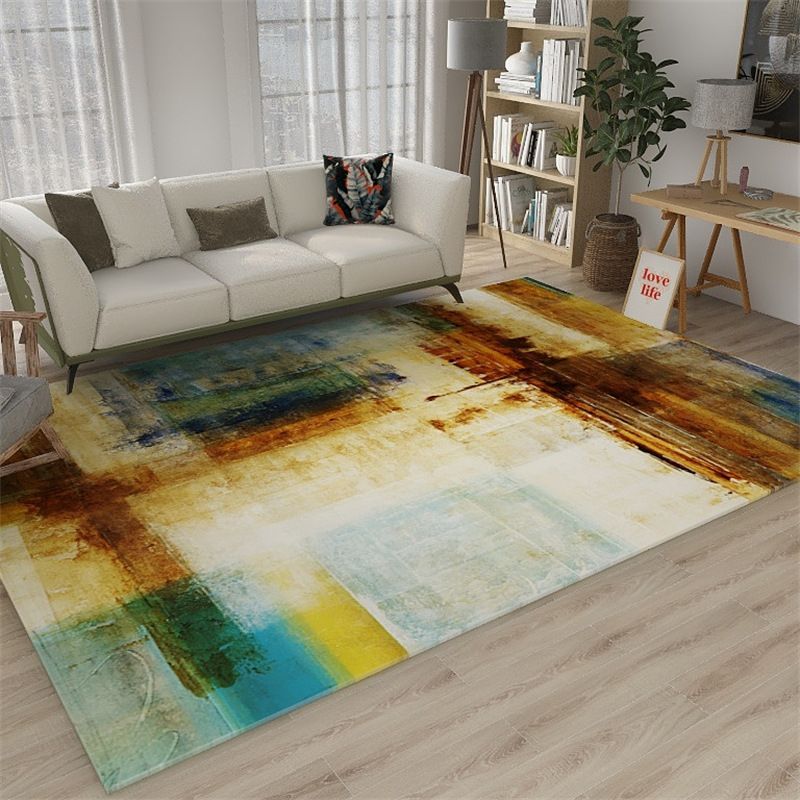 Green Graphic Rug Polyester Casual Indoor Rug Washable Rug for Living Room