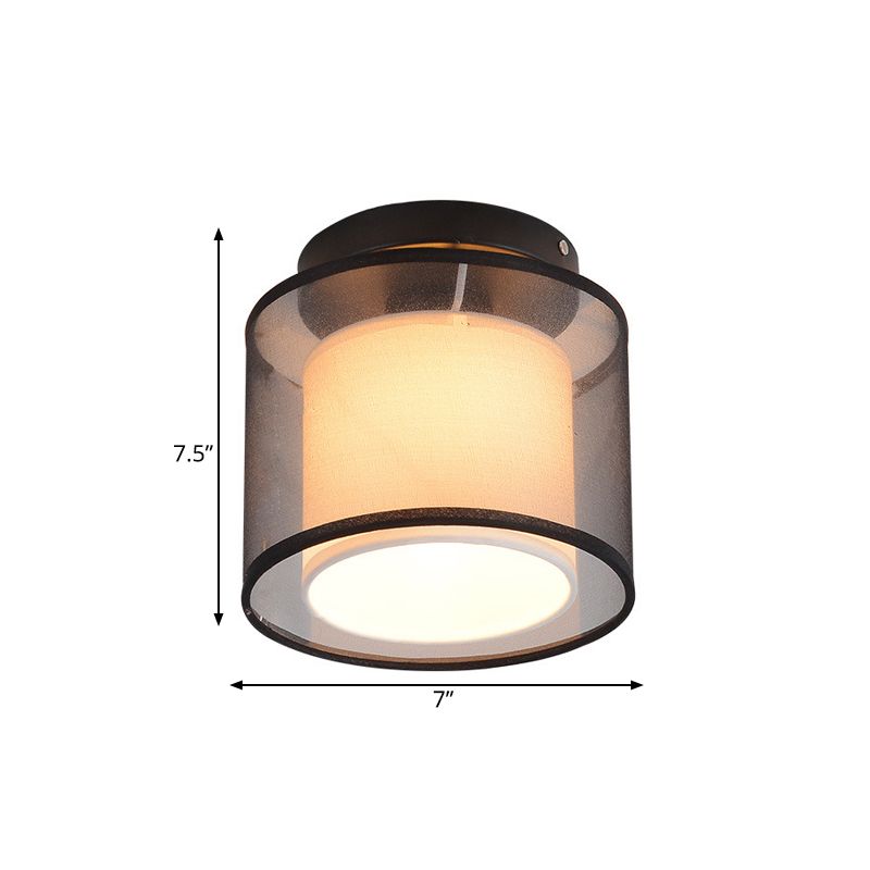 Lámpara de techo negra de 1 bombilla, iluminación de montaje empotrado cilíndrica de doble capa de tela industrial