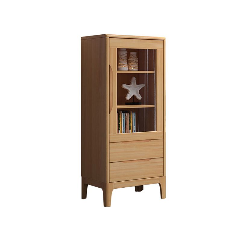 Rubberwood Accent Cabinet Modern Glass Paned Cabinet with Drawers