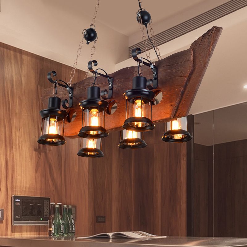 6-Lights Industrial Styl Island Pendants Wood Pendant Lights for Restaurant
