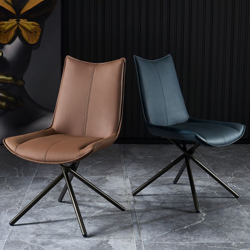 Chaise de salle à manger à dossier solide en cuir moderne (Ensemble de 2)