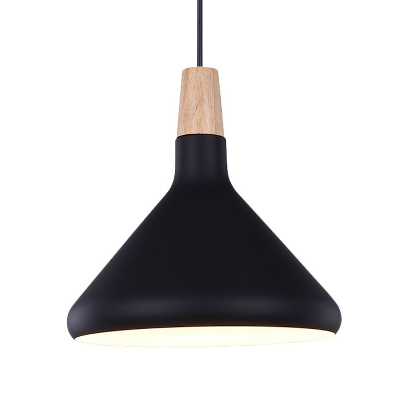 Flask Shaped Pendant Light Macaron Aluminum Single Kitchen Dinette Drop Lamp in Gold/Blue/Pink and Wood