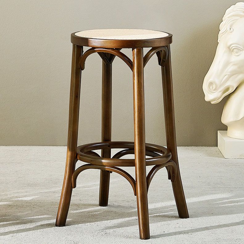 Contemporary Round Footrest Bar Stool Solid Wood Rattan Bar Stool